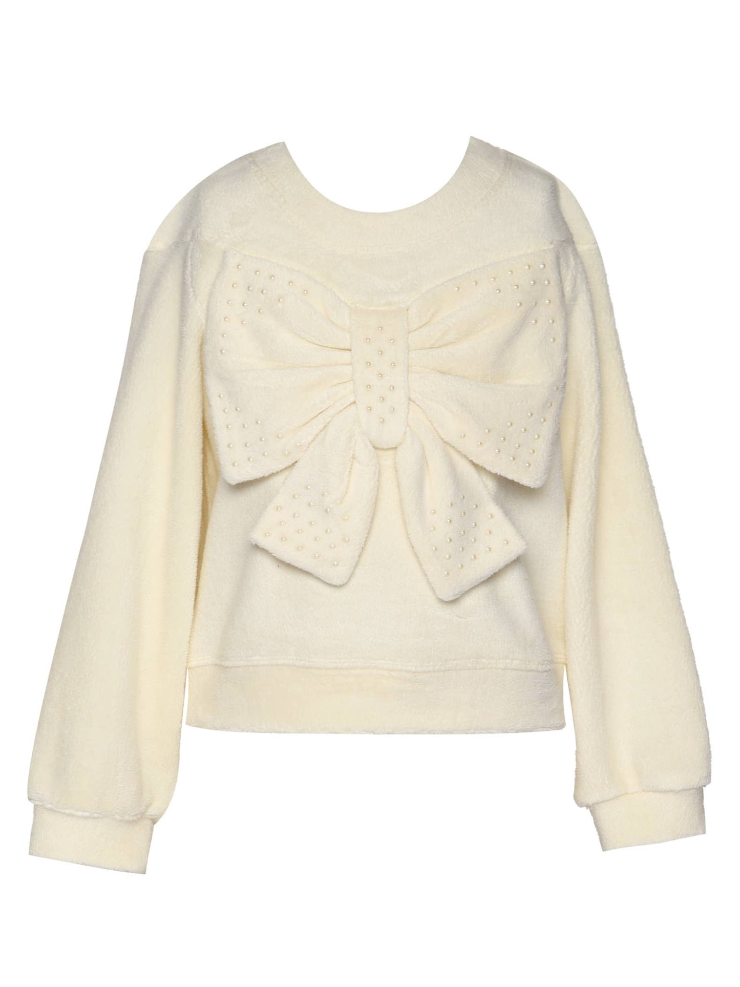 L/s Sherpa Bow Top W/ Pearl Hotfix: Ivory