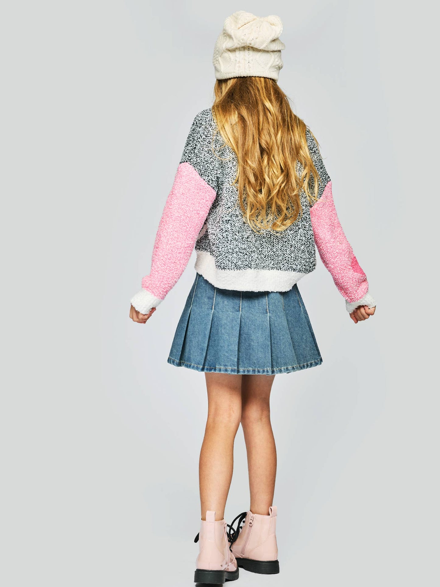Denim Pleated Skirt: Stonewash