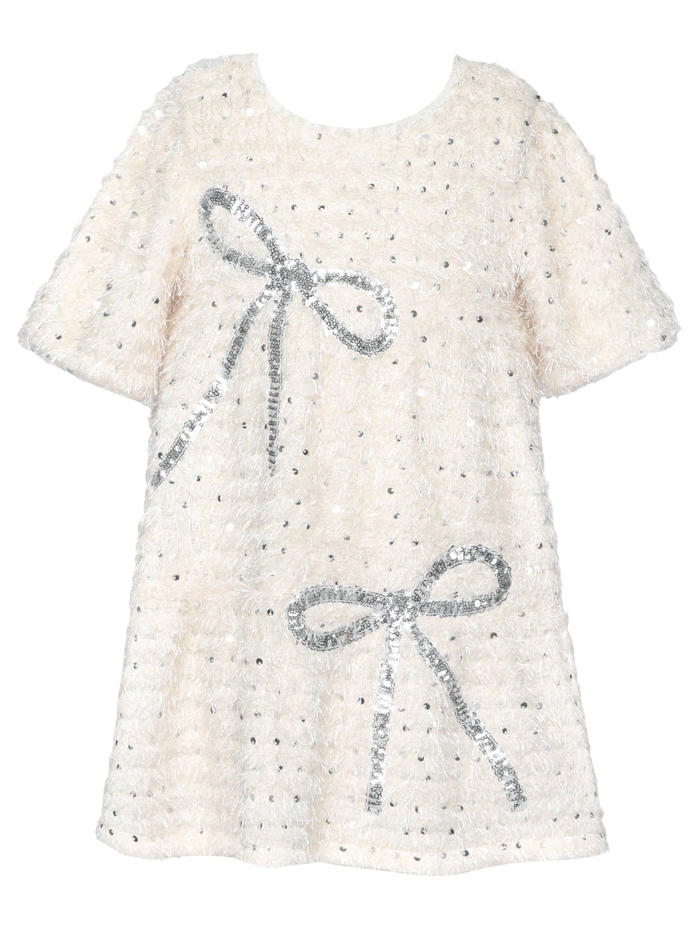 Tiered Dress W/ Sequin Bow Detail: Ivory Mult