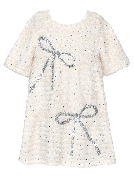 Tiered Dress W/ Sequin Bow Detail: Ivory Mult