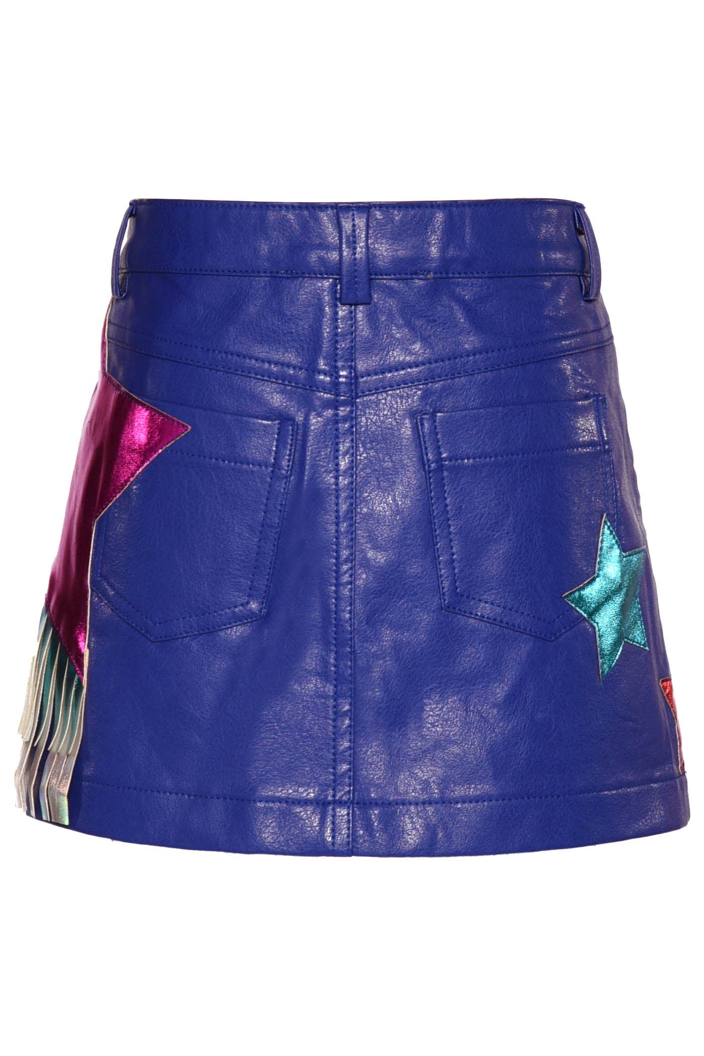 FAUX LEATHER SKIRT W/ STAR AND FRINGE DETAIL
