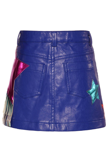 FAUX LEATHER SKIRT W/ STAR AND FRINGE DETAIL