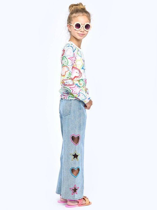 WIDE LEG JEANS WITH CUTOUT SHAPES: STONEWASH