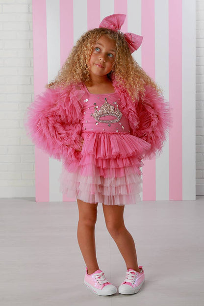 Candy Pink Tulle Ruffle Jacket:
