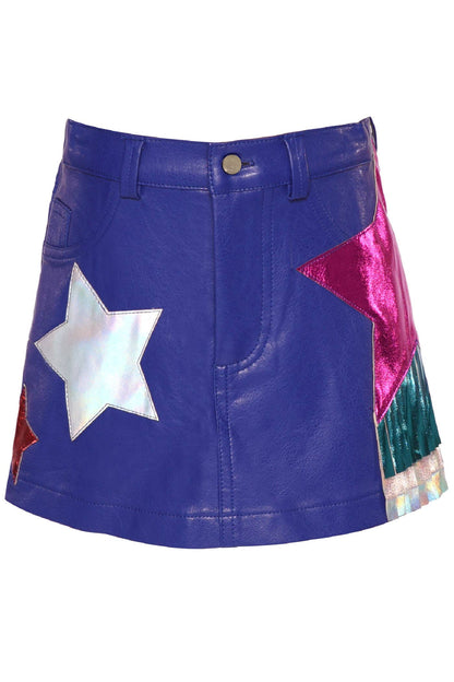 FAUX LEATHER SKIRT W/ STAR AND FRINGE DETAIL