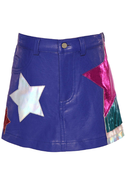 FAUX LEATHER SKIRT W/ STAR AND FRINGE DETAIL