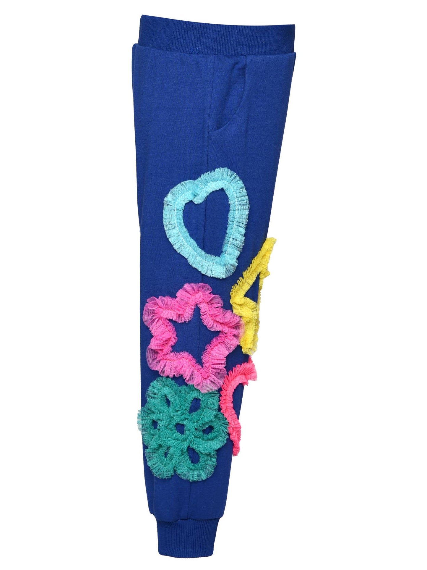 Jogger W/ Mesh Heart, Star, Flower Detail: Blue Multi
