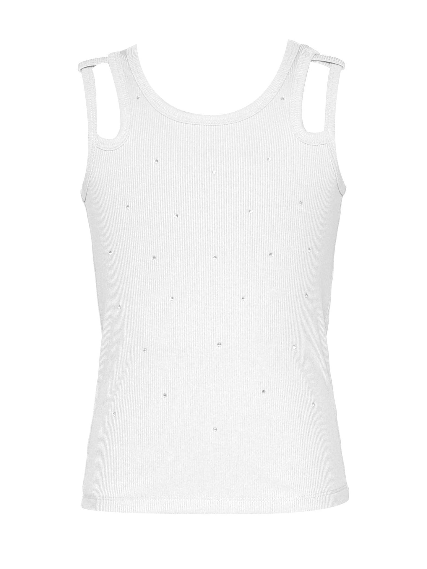 DOUBLE STRAP RIB TANK TOP WITH RHINESTONES
