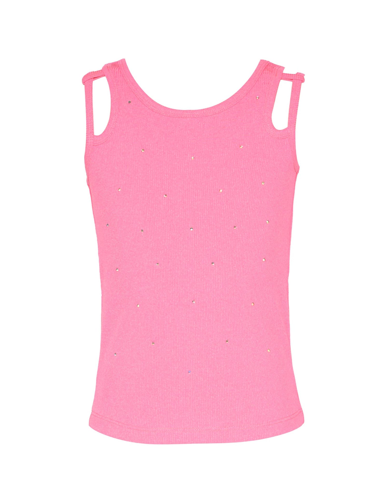 DOUBLE STRAP RIB TANK TOP WITH RHINESTONES