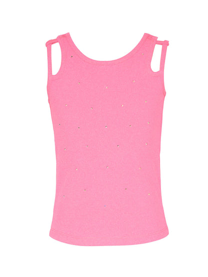 DOUBLE STRAP RIB TANK TOP WITH RHINESTONES