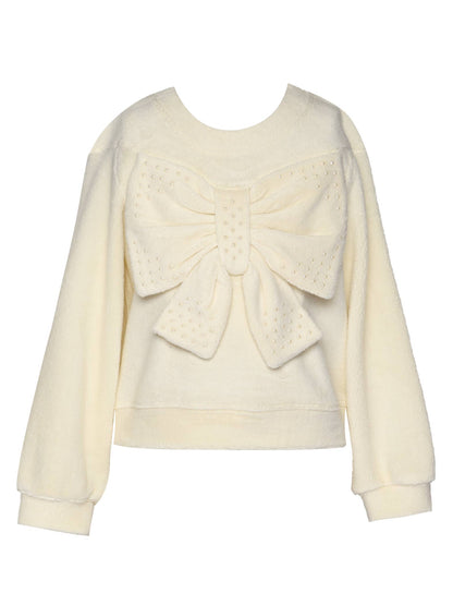 L/s Sherpa Bow Top W/ Pearl Hotfix: Ivory