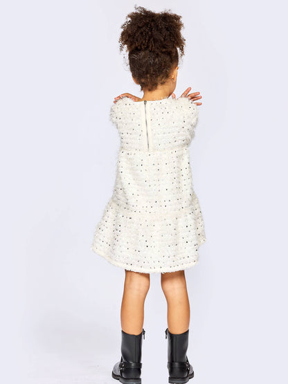 Tiered Dress W/ Sequin Bow Detail: Ivory Mult