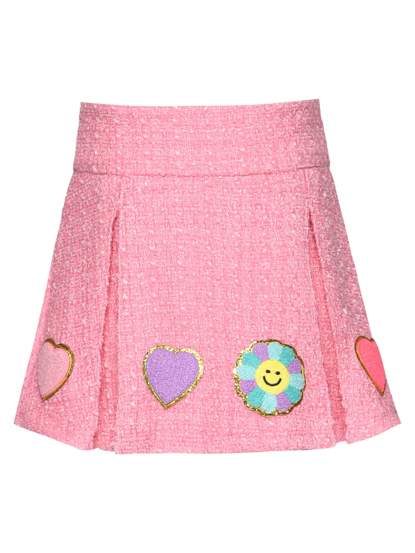 Tweed Pleated Skirt W/ Patch Detail: Pink