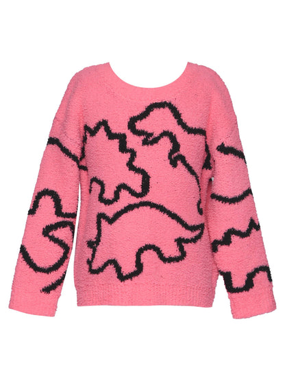 Dino Sweater: Pink Multi