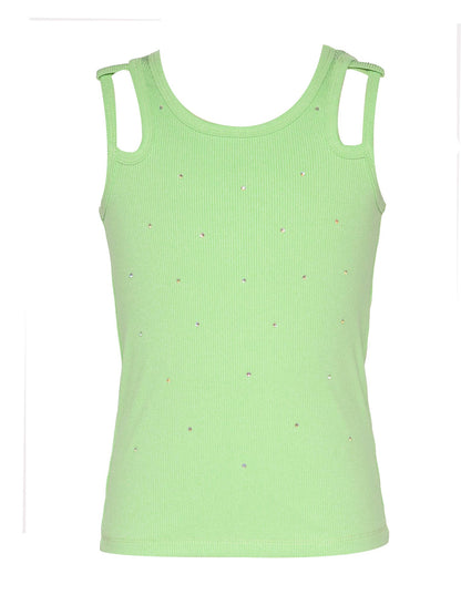 DOUBLE STRAP RIB TANK TOP WITH RHINESTONES