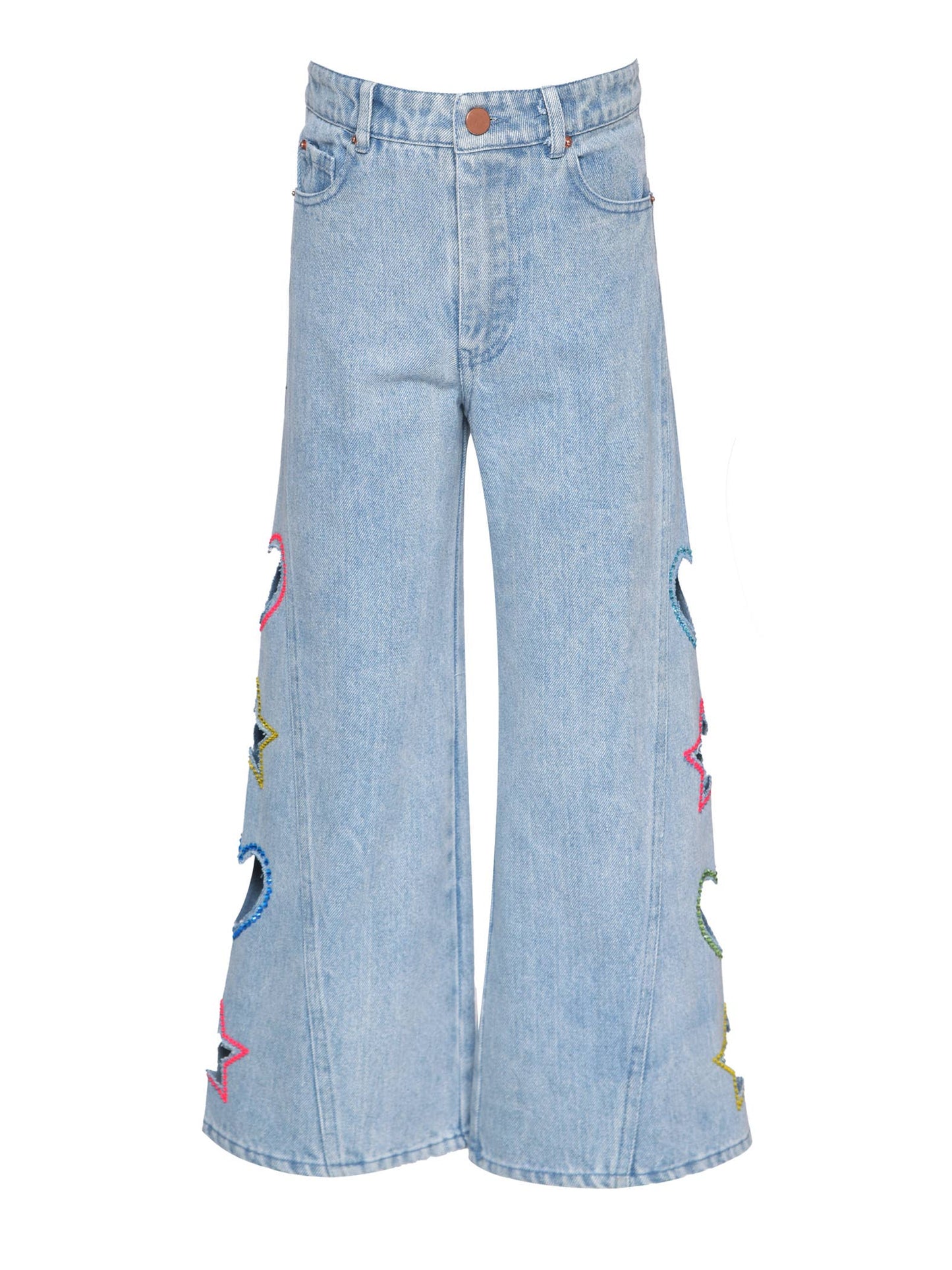 WIDE LEG JEANS WITH CUTOUT SHAPES: STONEWASH