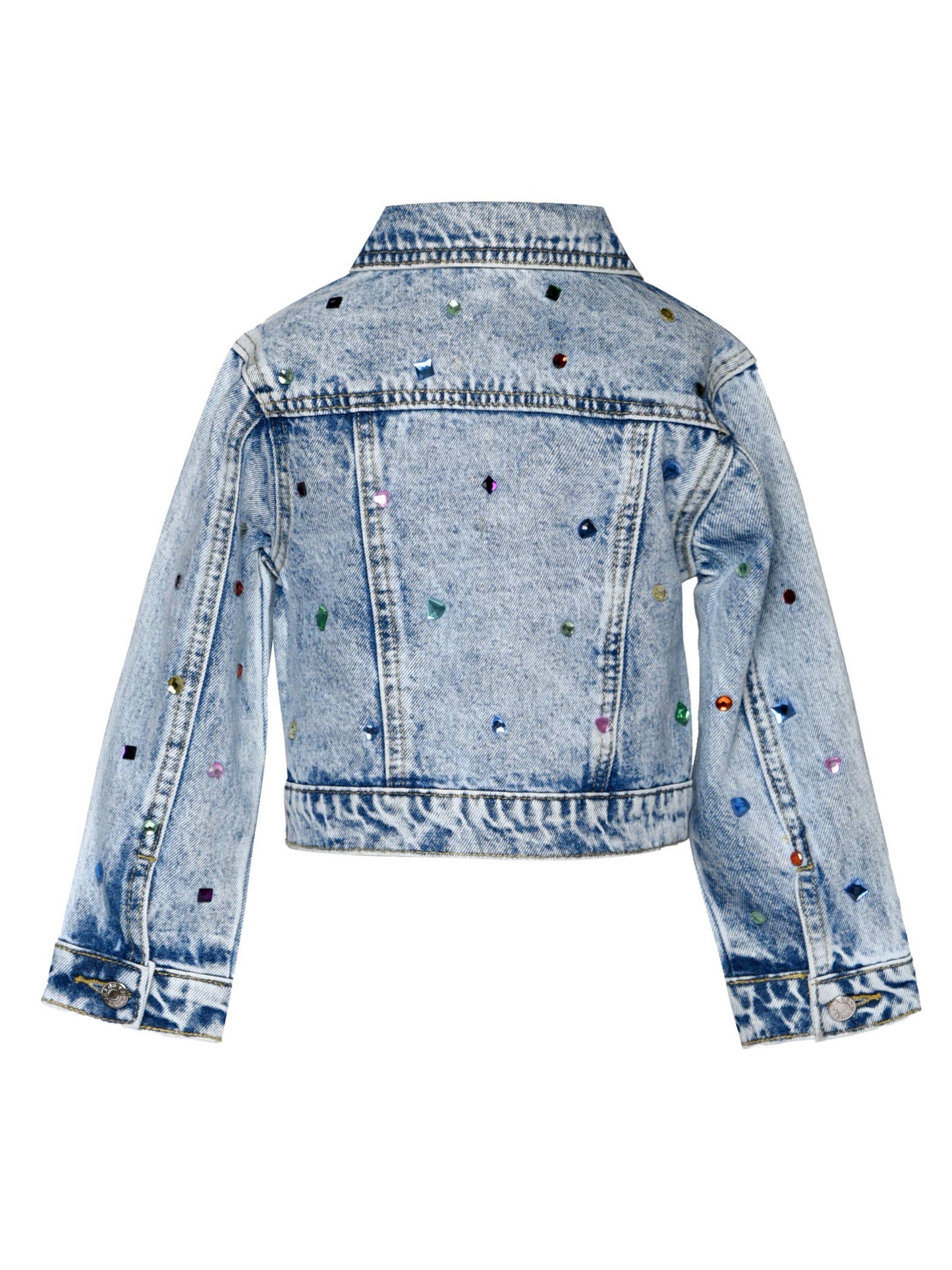 Acid Wash Denim Jacket W/ Rhinestones at Sleeves