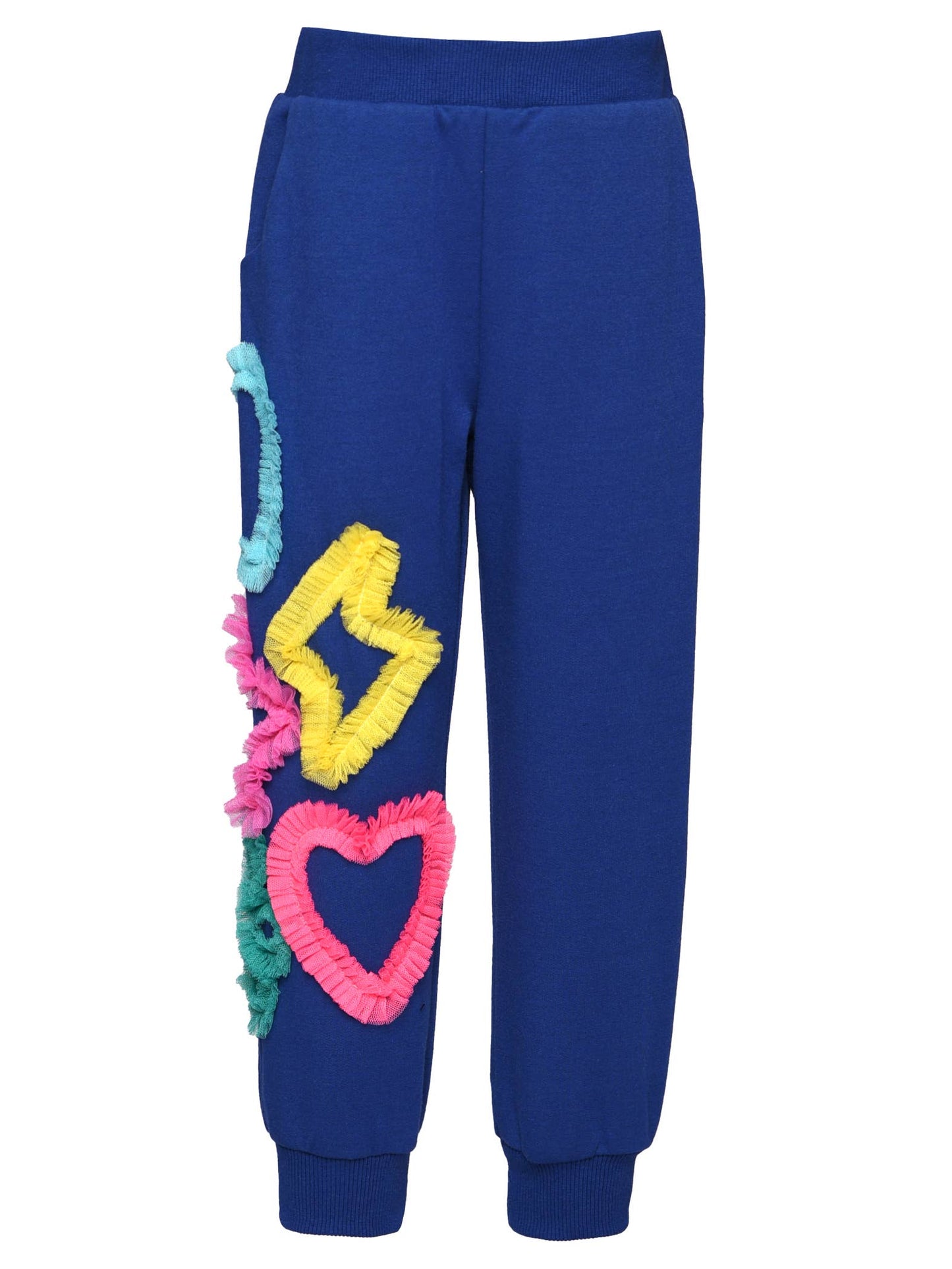 Jogger W/ Mesh Heart, Star, Flower Detail: Blue Multi