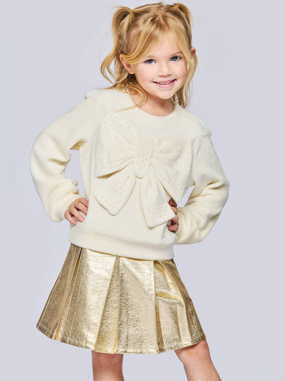 L/s Sherpa Bow Top W/ Pearl Hotfix: Ivory