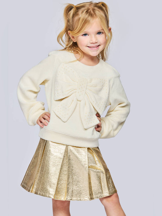 L/s Sherpa Bow Top W/ Pearl Hotfix: Ivory