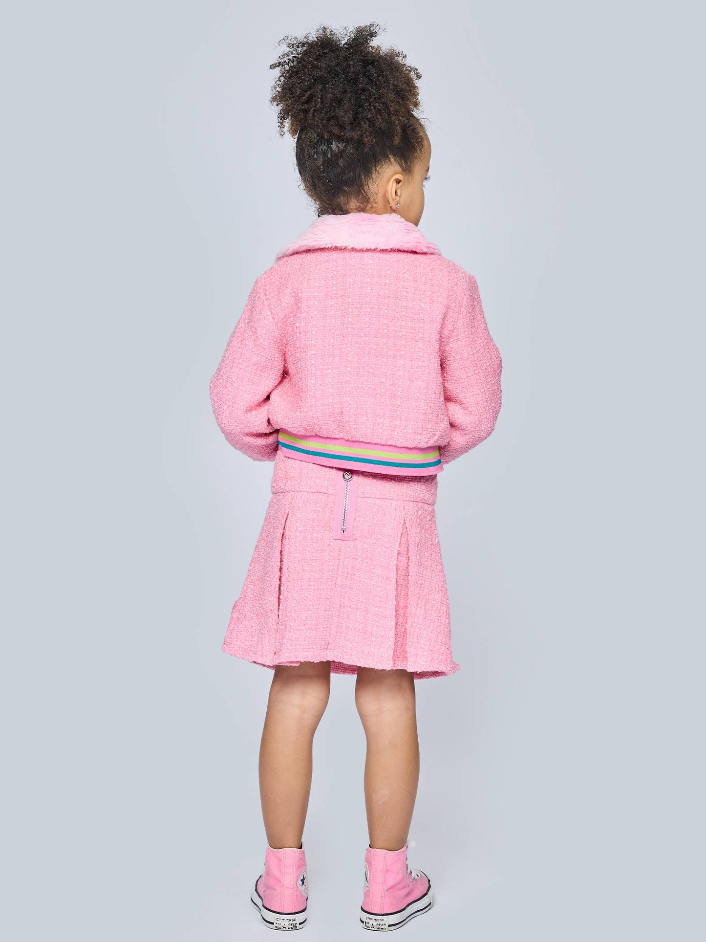 Tweed Pleated Skirt W/ Patch Detail: Pink