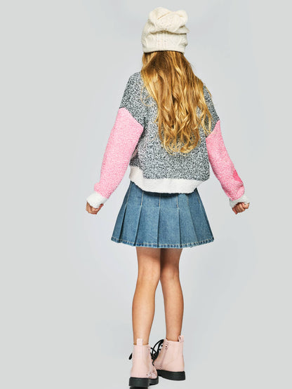 Denim Pleated Skirt: Stonewash